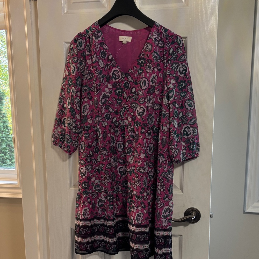 LOFT Pink and Black Floral Dress